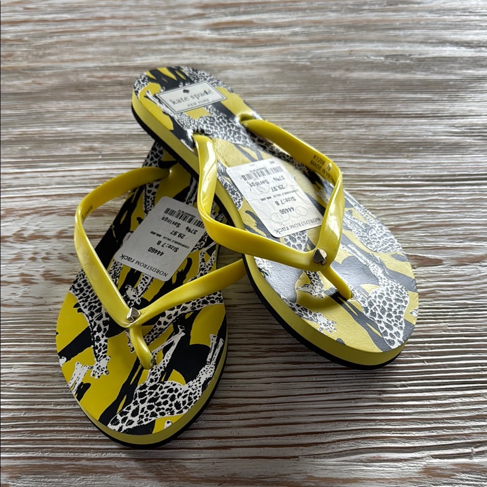 Kate Spade Yellow and Black Flip Flops NWT